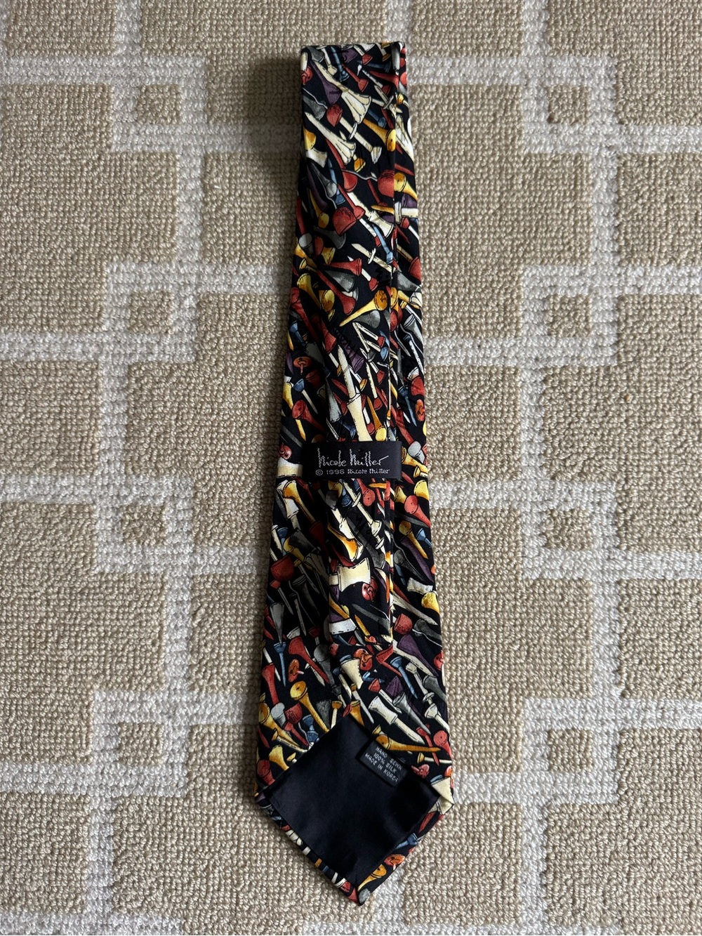 Nicole Miller Vintage 1996 Golf Tee Print Silk Tie Black Multicolor Necktie OS - Picture 5 of 6